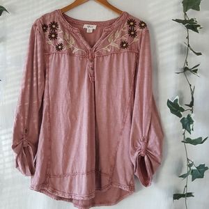 Style &Co. Dusty rose embroidered popover top szXL